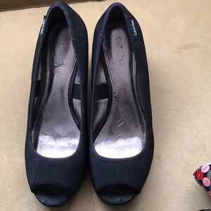 Calvin Klein Black Peep Toe wedge size 9M